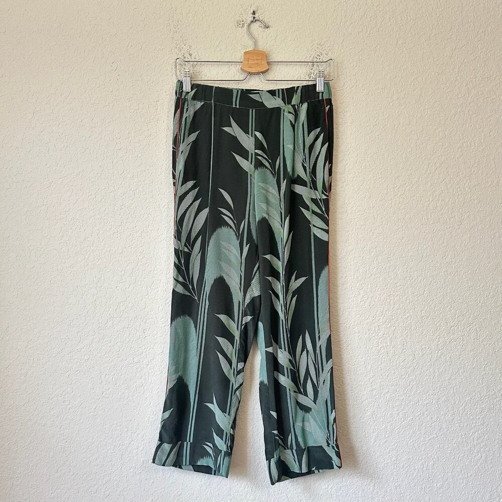 LA BOHEME Silk Pull On Pants Multi Cropped Straight HR Pleated Tropical